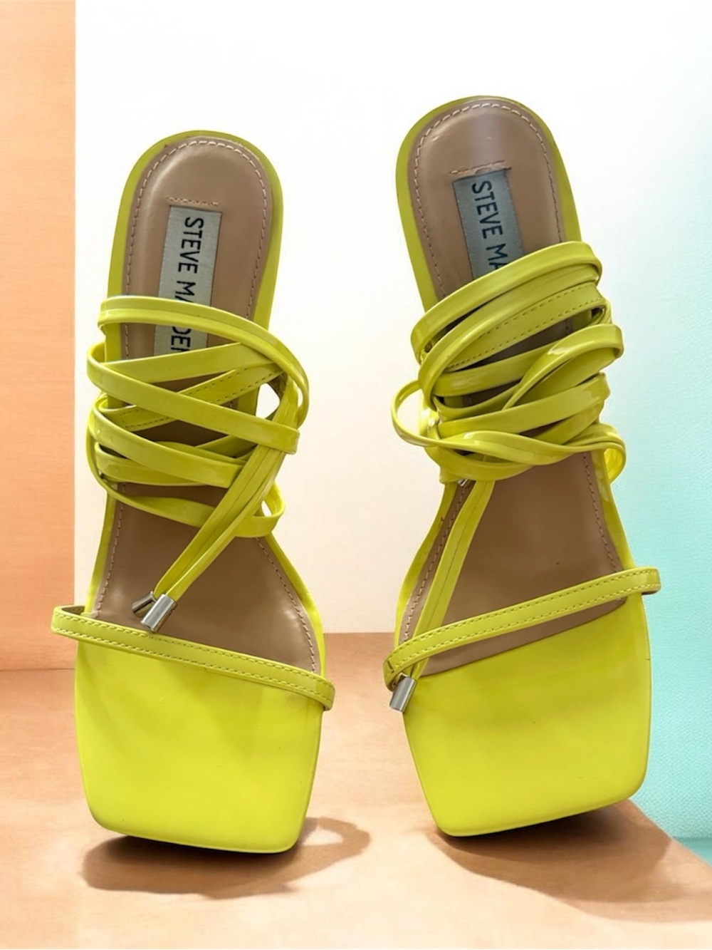Steve Madden Neon Lime Strappy Square-Toe Heels